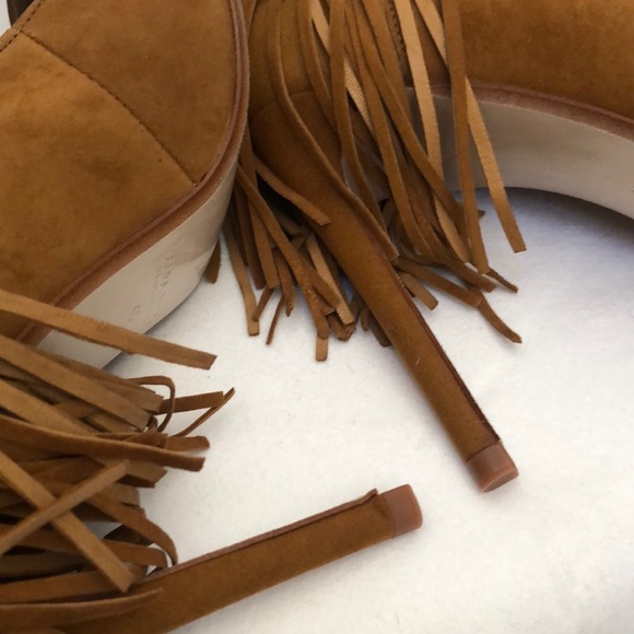 Saddle Suede Fringe Ankle Pumps - Picture 4 of 8